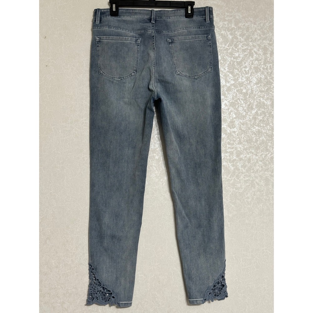 Soft Surroundings Lace Hem Slim Straight Jeans Medium Wash Denim Blue Boho 12T - Picture 5 of 8